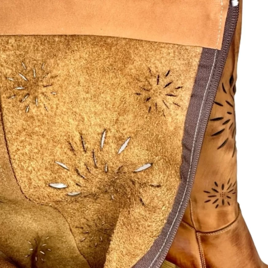Donna CAMARRI CALZATURE Scarpe Donna | Stivale Artigianale Laserato Cuoio Spazzolato Con Tacco