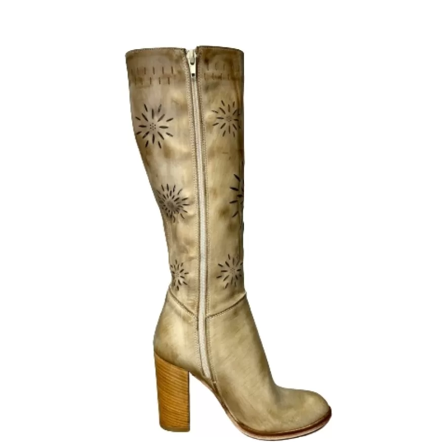 Donna CAMARRI CALZATURE Scarpe Donna | Stivale Artigianale Laserato Taupe Spazzolato Con Tacco