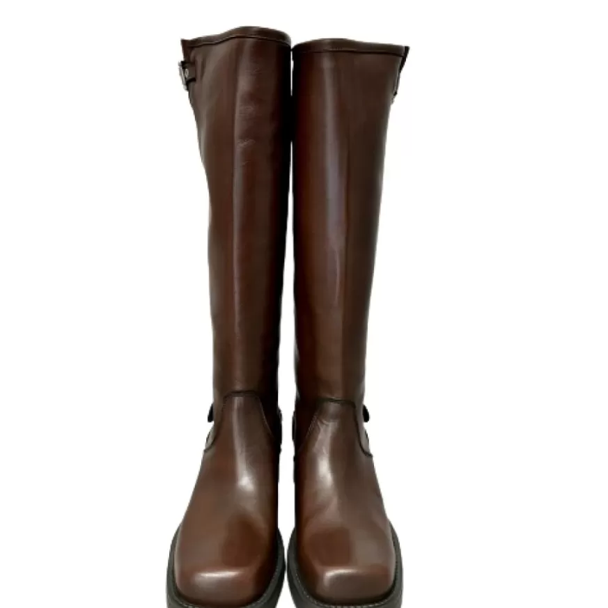 Donna CAMARRI CALZATURE Scarpe Donna | Stivale Biker Con Fibbie E Punta Squadrata Marrone