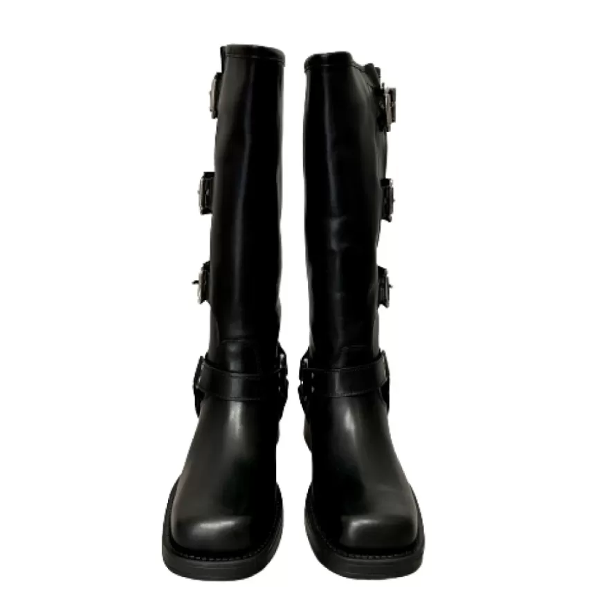 Donna CAMARRI CALZATURE Scarpe Donna | Stivale Biker Con Fibbie E Punta Squadrata Nero