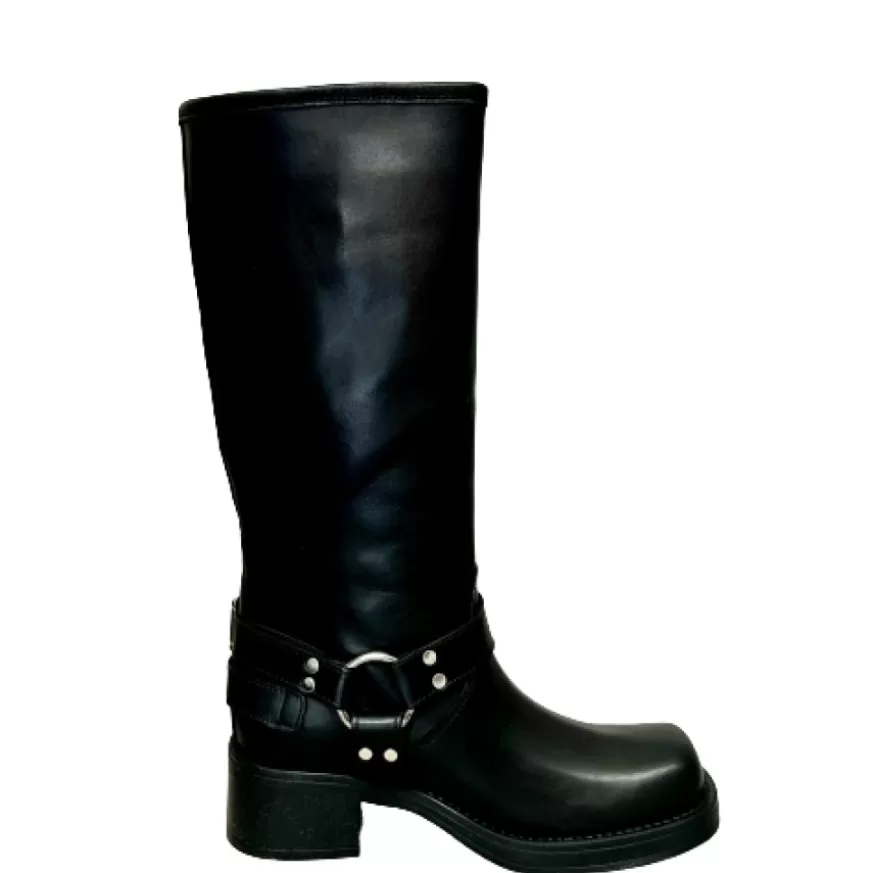 Donna CAMARRI CALZATURE Scarpe Donna | Stivale Biker Con Fibbie E Punta Squadrata Nero