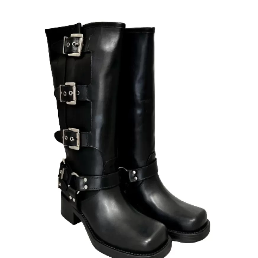 Donna CAMARRI CALZATURE Scarpe Donna | Stivale Biker Con Fibbie E Punta Squadrata Nero