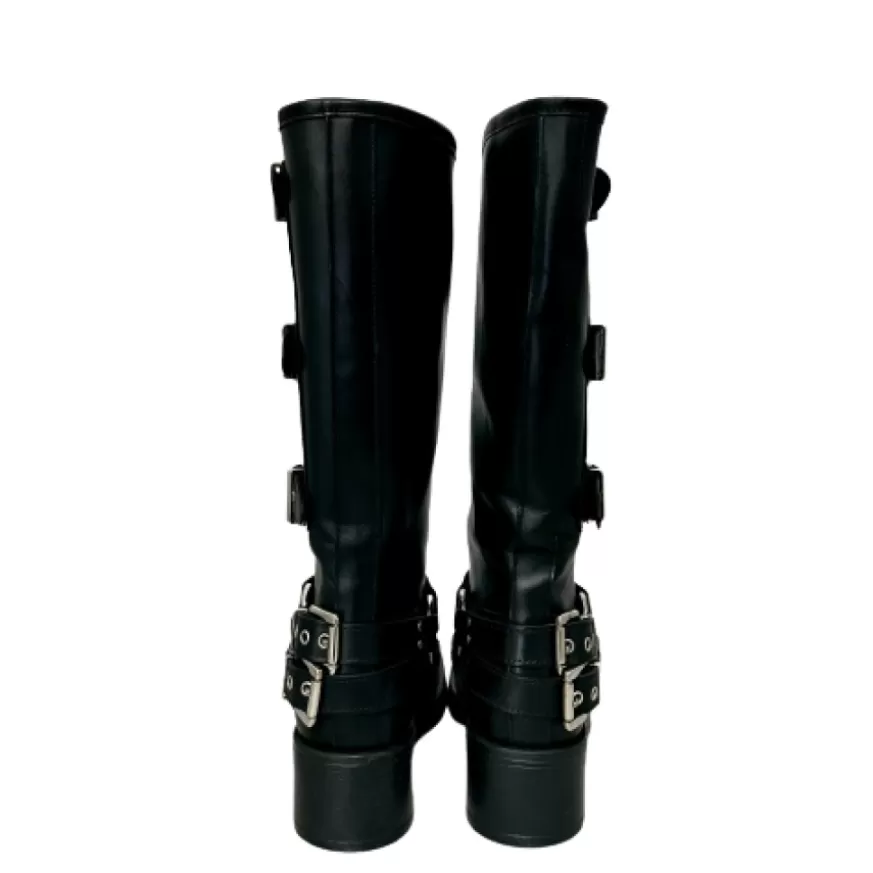 Donna CAMARRI CALZATURE Scarpe Donna | Stivale Biker Con Fibbie E Punta Squadrata Nero