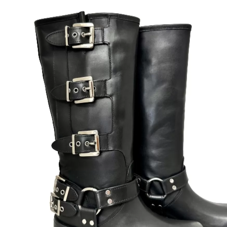 Donna CAMARRI CALZATURE Scarpe Donna | Stivale Biker Con Fibbie E Punta Squadrata Nero