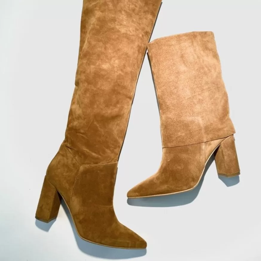 Donna CAMARRI CALZATURE Scarpe Donna | Stivale In Camoscio Cuoio Con Tacco