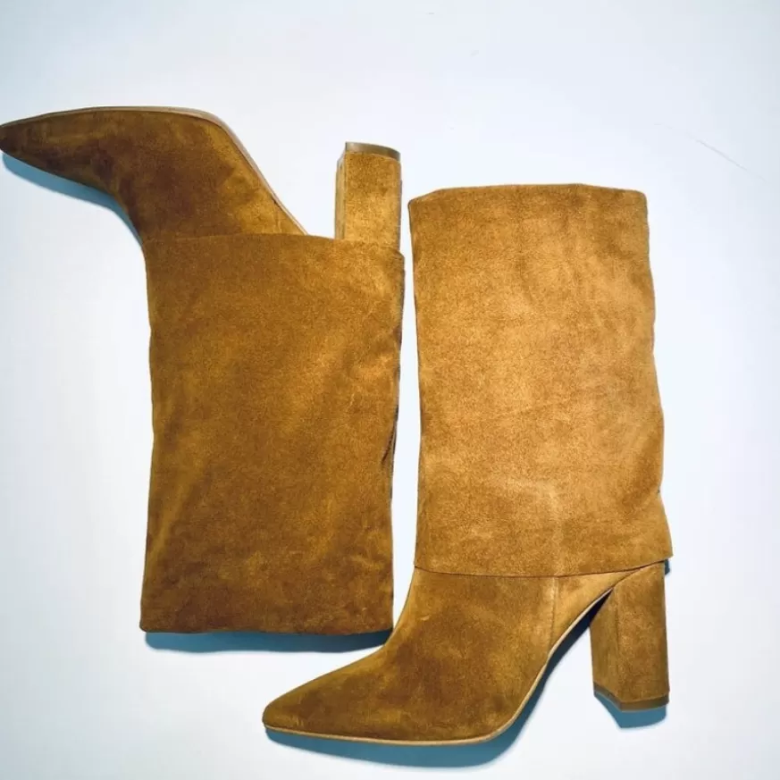 Donna CAMARRI CALZATURE Scarpe Donna | Stivale In Camoscio Cuoio Con Tacco