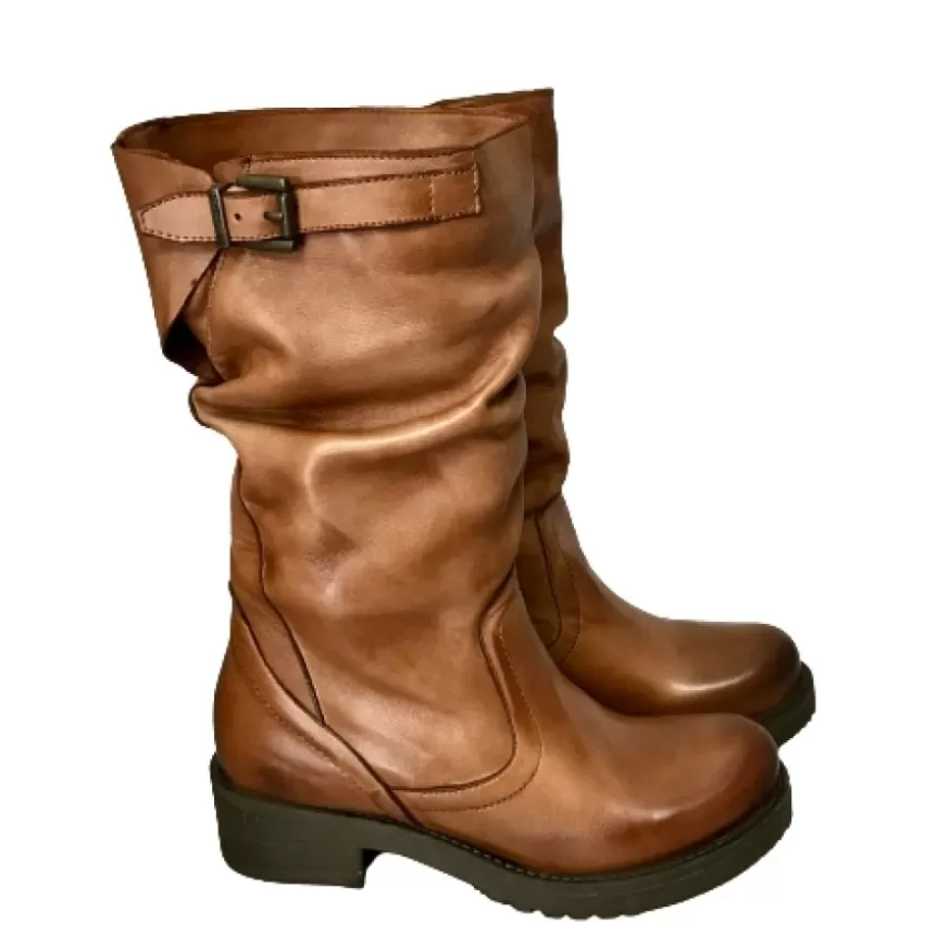 Donna CAMARRI CALZATURE Scarpe Donna | Stivale Medio In Pelle Artigianale Cuoio