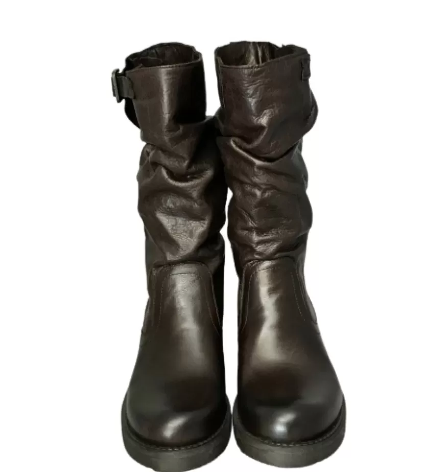Donna CAMARRI CALZATURE Scarpe Donna | Stivale Medio In Pelle Artigianale Testa Di Moro
