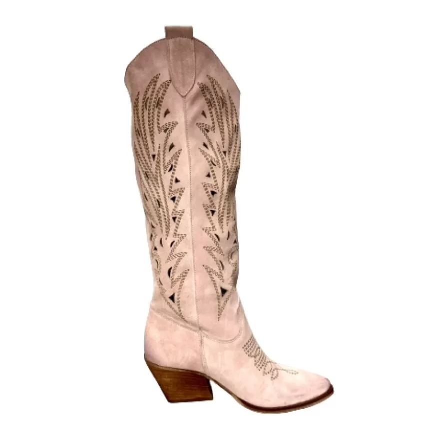 Donna CAMARRI CALZATURE Scarpe Donna | Texano Artigianale In Camoscio Laserato Cipria