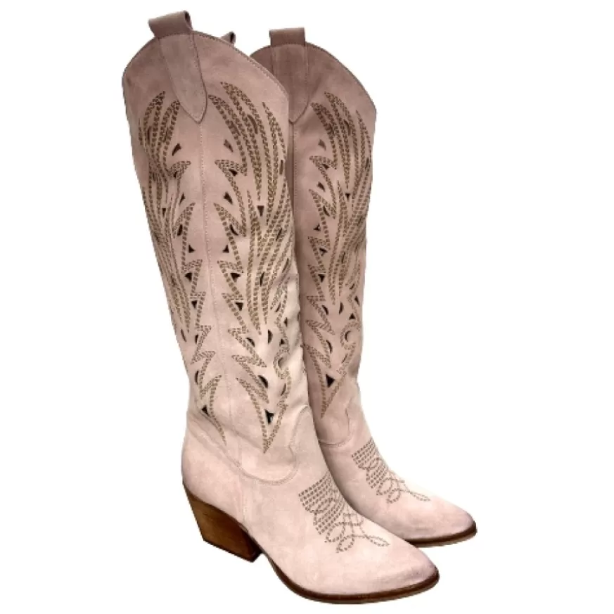 Donna CAMARRI CALZATURE Scarpe Donna | Texano Artigianale In Camoscio Laserato Cipria