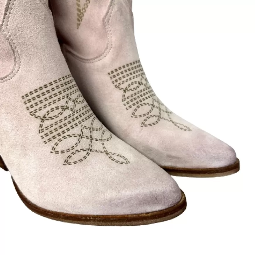 Donna CAMARRI CALZATURE Scarpe Donna | Texano Artigianale In Camoscio Laserato Cipria