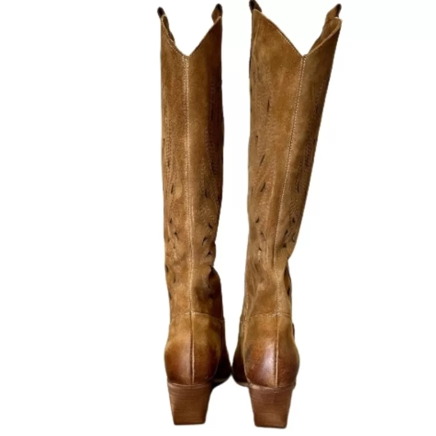 Donna CAMARRI CALZATURE Scarpe Donna | Texano Artigianale In Camoscio Laserato Cuoio