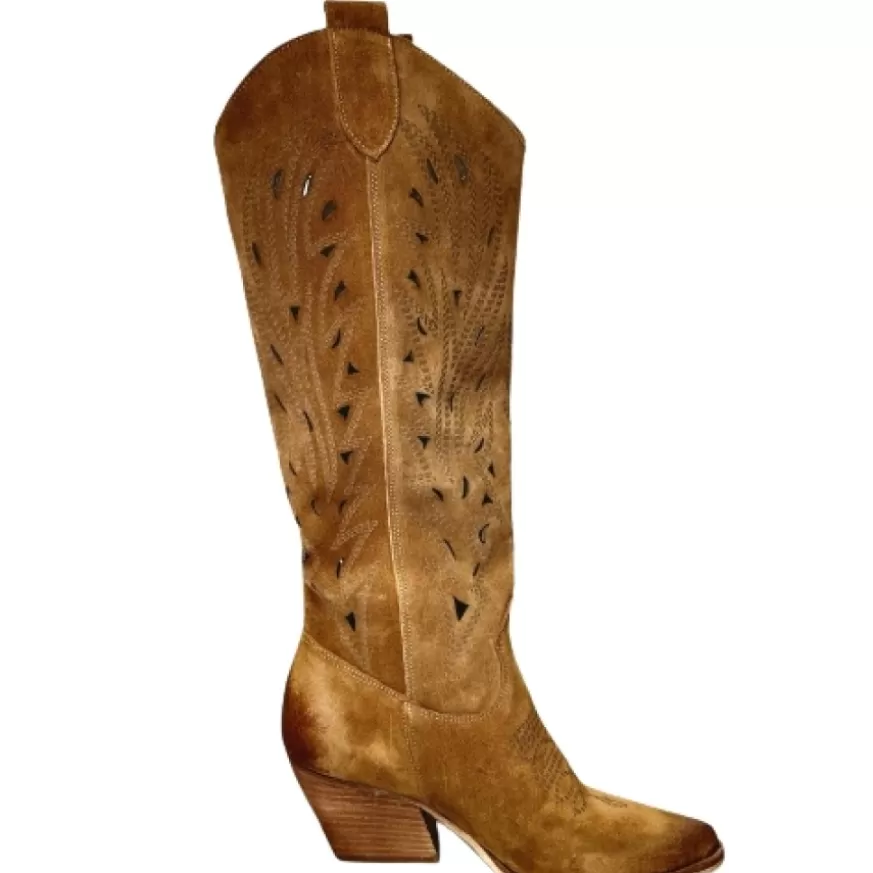 Donna CAMARRI CALZATURE Scarpe Donna | Texano Artigianale In Camoscio Laserato Cuoio