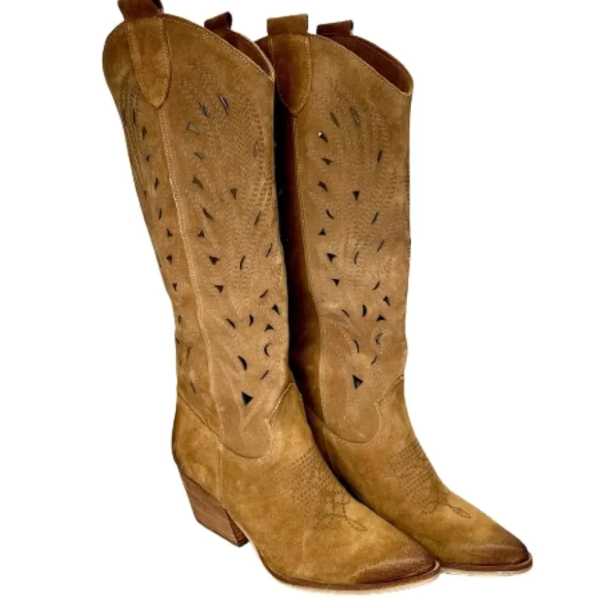 Donna CAMARRI CALZATURE Scarpe Donna | Texano Artigianale In Camoscio Laserato Cuoio