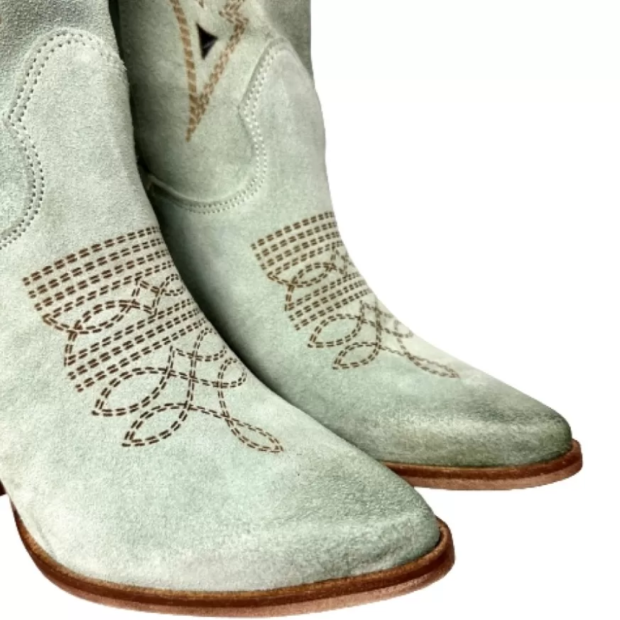 Donna CAMARRI CALZATURE Scarpe Donna | Texano Artigianale In Camoscio Laserato Salvia Alto