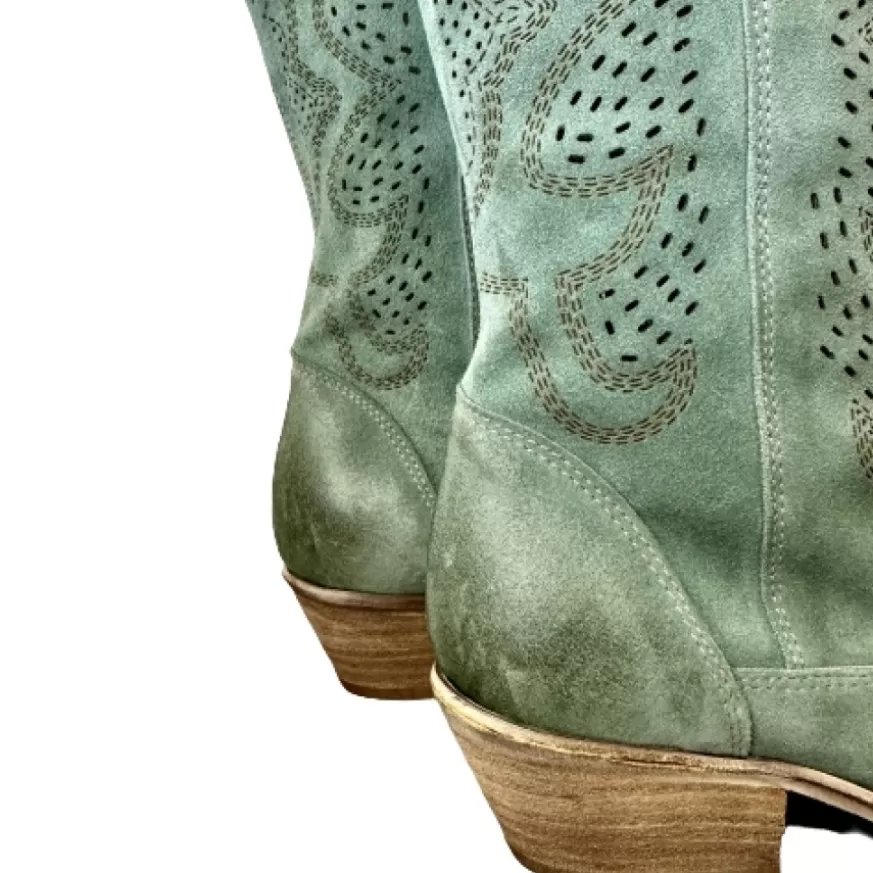 Donna CAMARRI CALZATURE Scarpe Donna | Texano Artigianale In Camoscio Laserato Salvia Medio