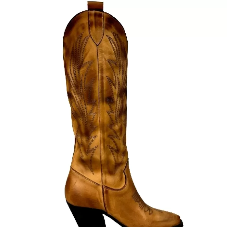Donna CAMARRI CALZATURE Scarpe Donna | Texano Artigianale In Pelle Laserato Cuoio Alto