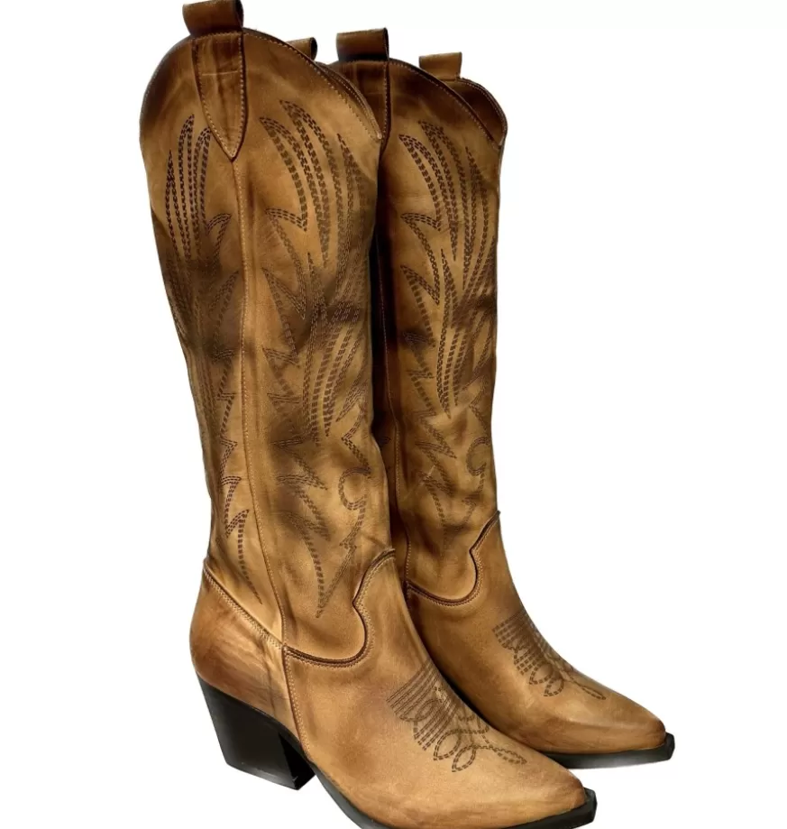 Donna CAMARRI CALZATURE Scarpe Donna | Texano Artigianale In Pelle Laserato Cuoio Alto