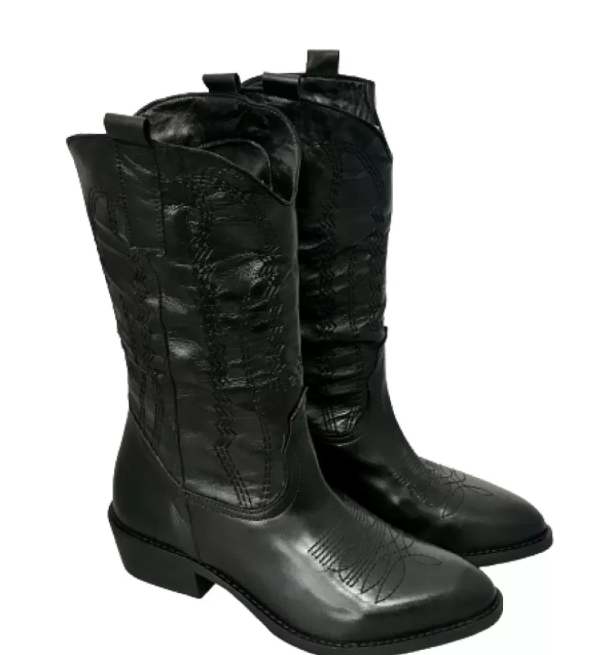 Donna CAMARRI CALZATURE Scarpe Donna | Texano Artigianale In Pelle Nera Basso