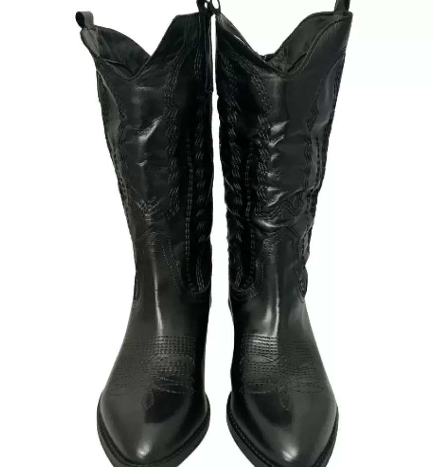 Donna CAMARRI CALZATURE Scarpe Donna | Texano Artigianale In Pelle Nera Basso