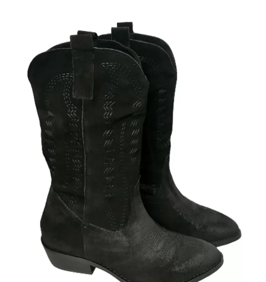 Donna CAMARRI CALZATURE Scarpe Donna | Texano Artigianale In Pelle Nera Crosta Medio