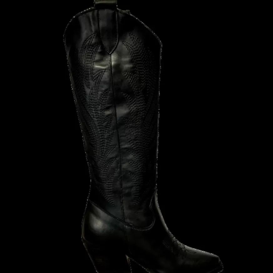Donna CAMARRI CALZATURE Scarpe Donna | Texano Artigianale In Pelle Ricamato Nero Alto