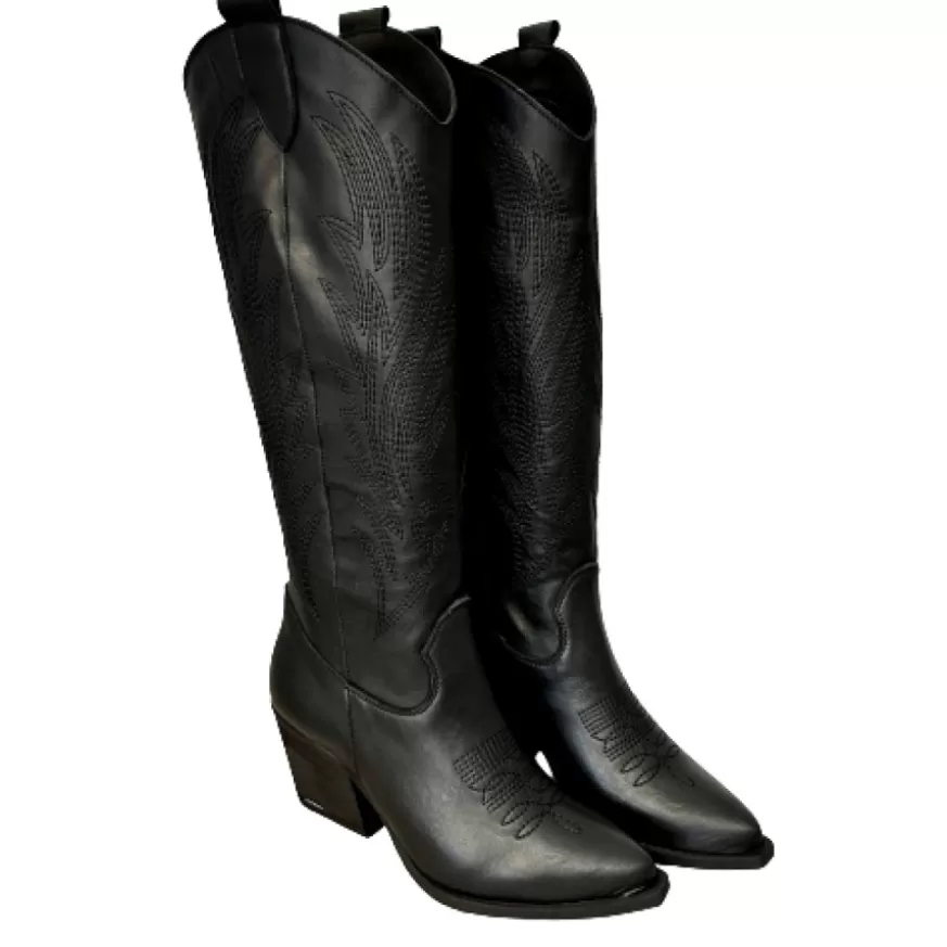 Donna CAMARRI CALZATURE Scarpe Donna | Texano Artigianale In Pelle Ricamato Nero Alto