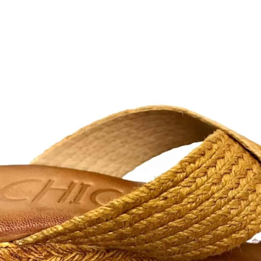 Donna CAMARRI CALZATURE Scarpe Donna | Zeppa Con Doppia Fascia In Rafia Senape