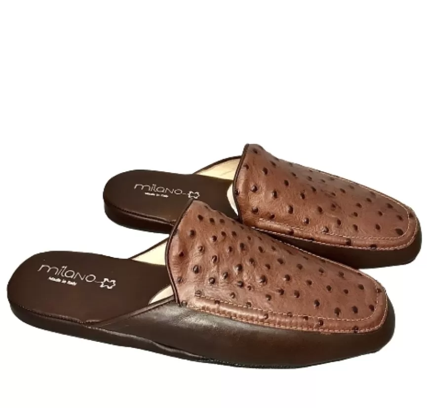 Uomo CAMARRI CALZATURE Scarpe Uomo | Ciabatta / Scendiletto In Pelle Di Struzzo Marrone