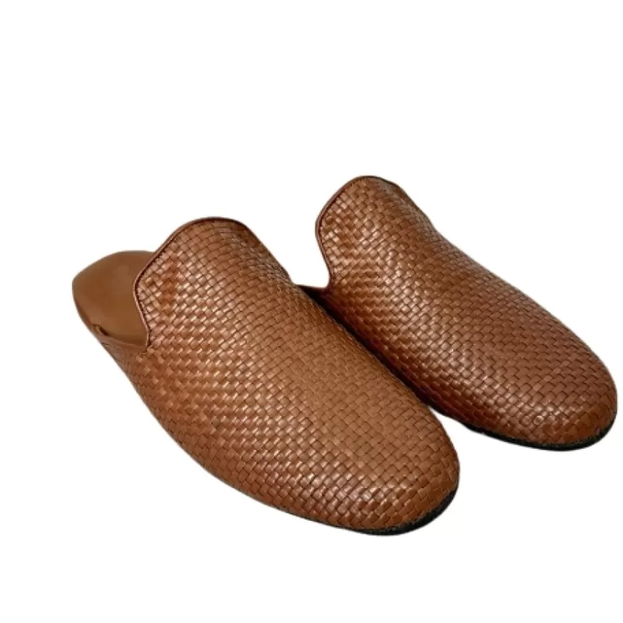 Uomo CAMARRI CALZATURE Scarpe Uomo | Ciabatta / Scendiletto In Pelle Intrecciata Cuoio