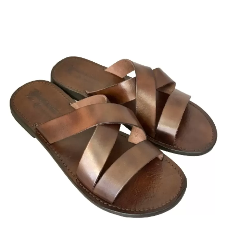 Uomo CAMARRI CALZATURE Scarpe Uomo | Ciabatta Artigianale In Pelle Marrone Mod.C/7046