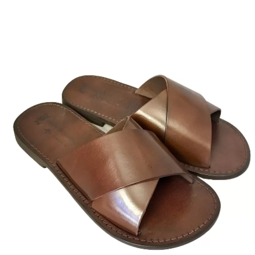 Uomo CAMARRI CALZATURE Scarpe Uomo | Ciabatta Artigianale In Pelle Marrone Mod.C/7093