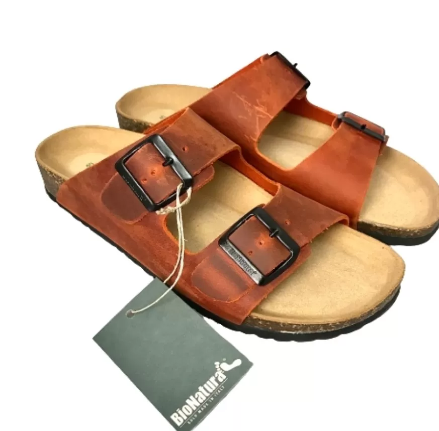 Uomo CAMARRI CALZATURE Scarpe Uomo | Ciabatta Due Fasce Bionatura In Pelle Oleata Mandarino