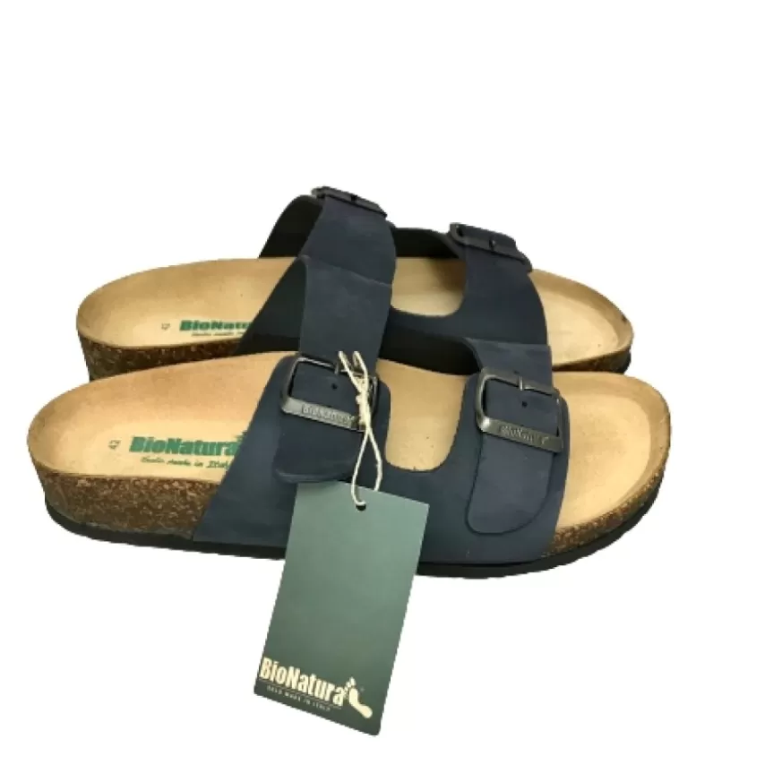 Uomo CAMARRI CALZATURE Scarpe Uomo | Ciabatta Due Fasce Bionatura Nabuk Blu