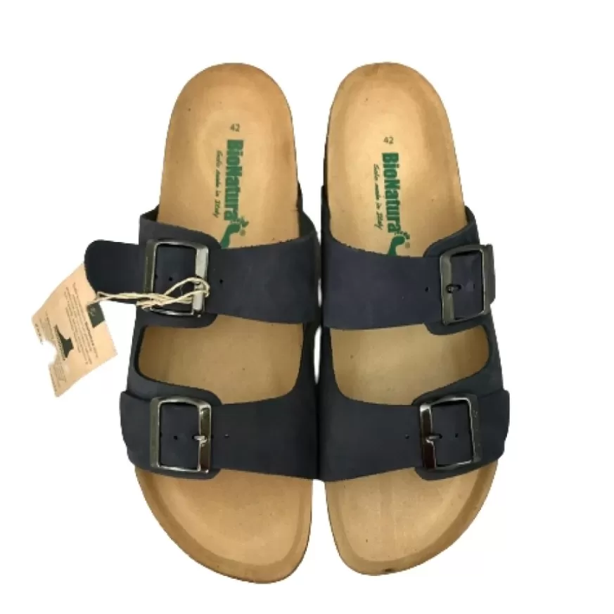Uomo CAMARRI CALZATURE Scarpe Uomo | Ciabatta Due Fasce Bionatura Nabuk Blu