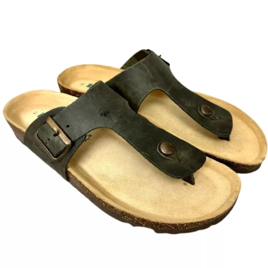 Uomo CAMARRI CALZATURE Scarpe Uomo | Ciabatta Infradito In Pelle Oleata Bionatura Verde Bosco
