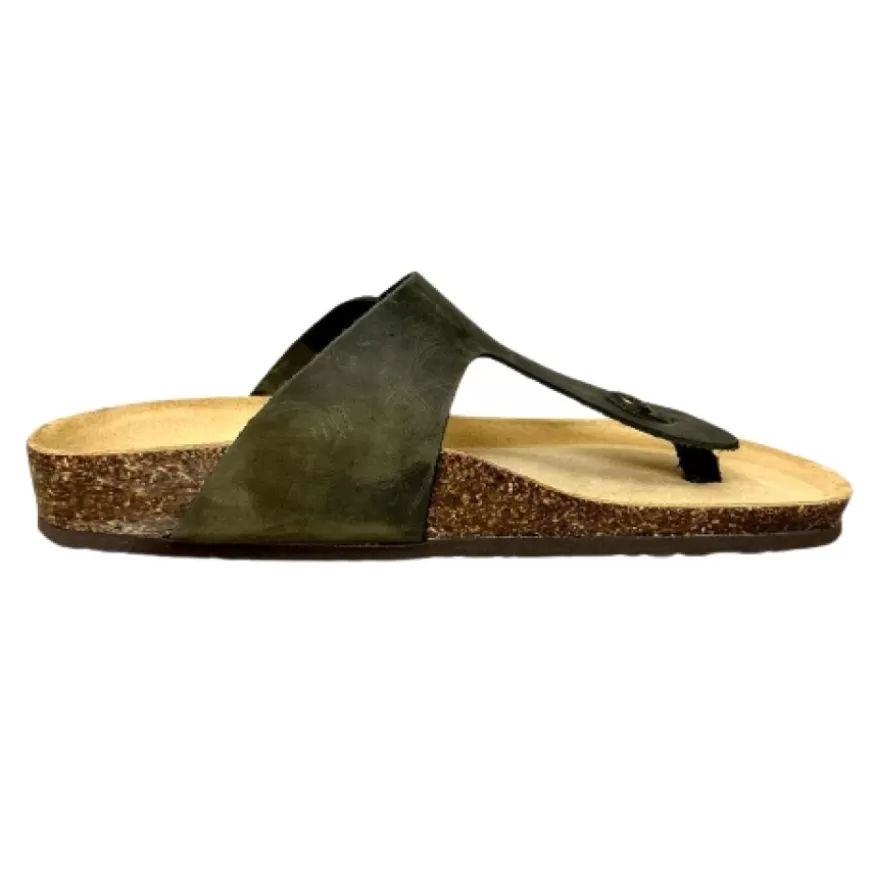 Uomo CAMARRI CALZATURE Scarpe Uomo | Ciabatta Infradito In Pelle Oleata Bionatura Verde Bosco