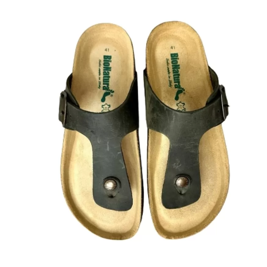Uomo CAMARRI CALZATURE Scarpe Uomo | Ciabatta Infradito In Pelle Oleata Bionatura Verde Bosco