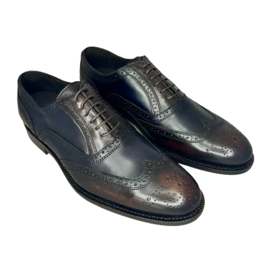 Uomo CAMARRI CALZATURE Scarpe Uomo | Francesina Blu E Testa Di Moro Cucita Blake