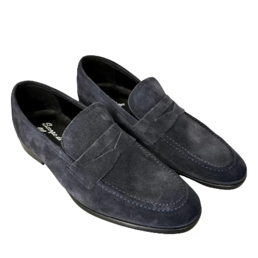 Uomo CAMARRI CALZATURE Scarpe Uomo | Mocassino In Camoscio Blu Cucito Blake