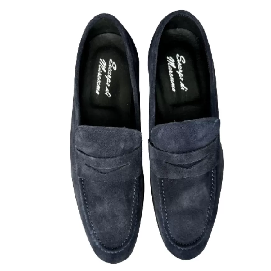 Uomo CAMARRI CALZATURE Scarpe Uomo | Mocassino In Camoscio Blu Cucito Blake
