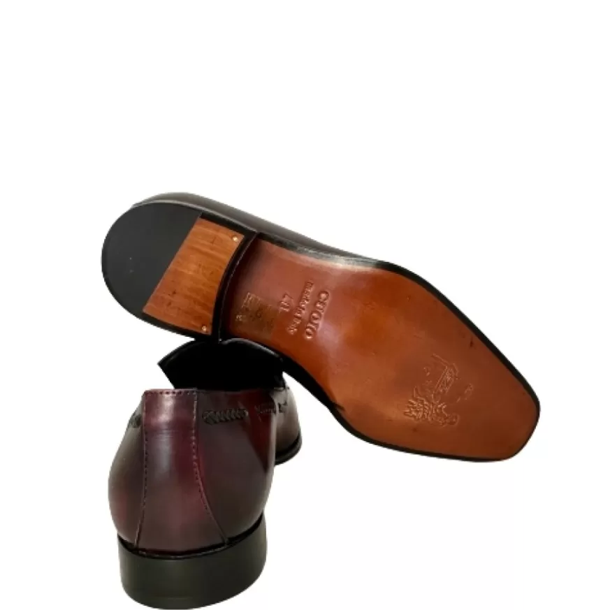 Uomo CAMARRI CALZATURE Scarpe Uomo | Mocassino In Pelle Bordeaux Con Nappine Serigrafato