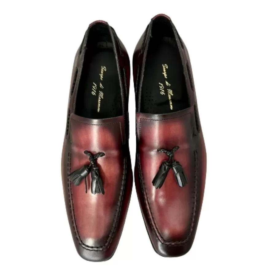 Uomo CAMARRI CALZATURE Scarpe Uomo | Mocassino In Pelle Bordeaux Con Nappine Serigrafato