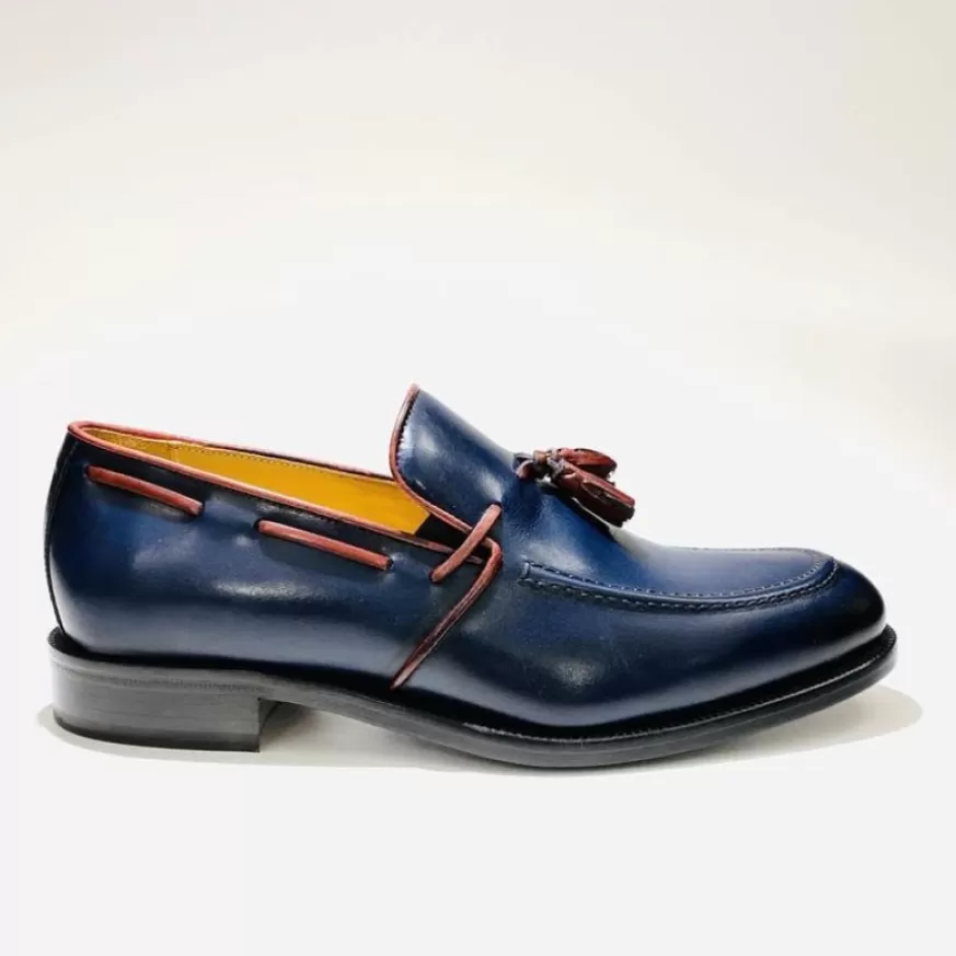 Uomo CAMARRI CALZATURE Scarpe Uomo | Mocassino In Pelle Fondo Cuoio Blu