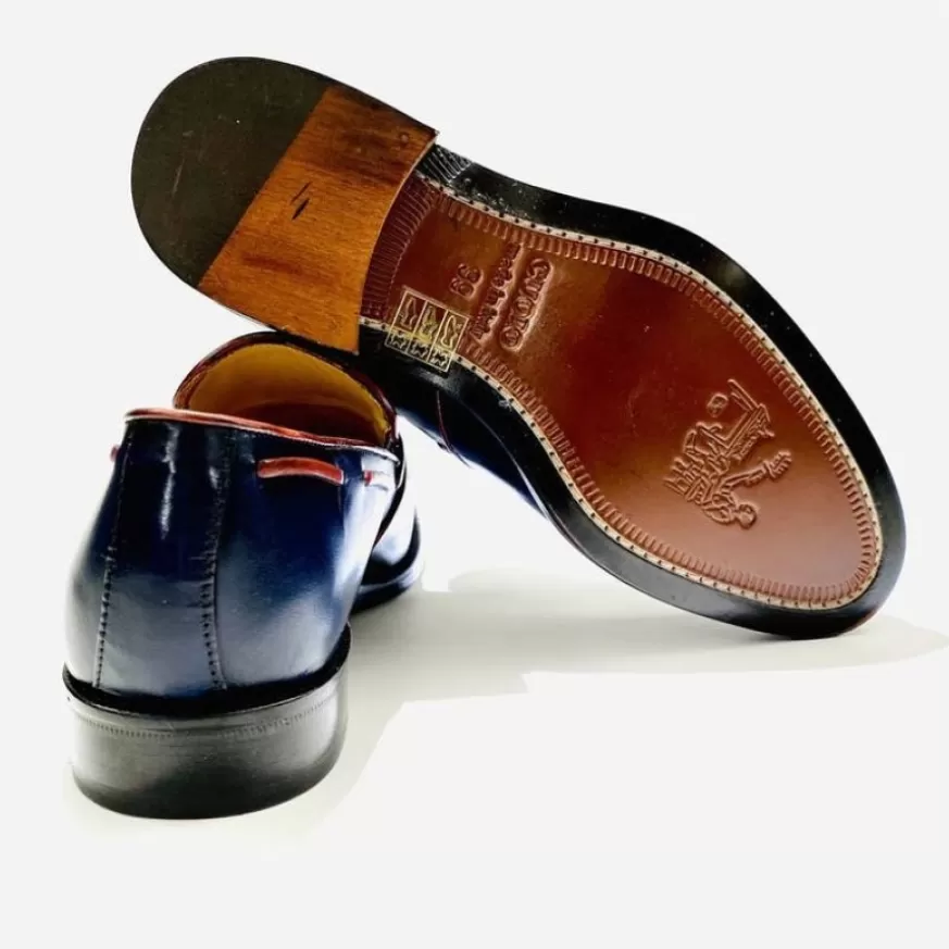 Uomo CAMARRI CALZATURE Scarpe Uomo | Mocassino In Pelle Fondo Cuoio Blu
