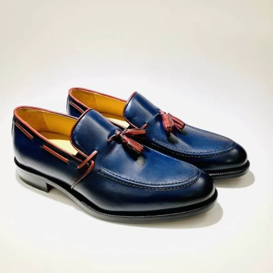 Uomo CAMARRI CALZATURE Scarpe Uomo | Mocassino In Pelle Fondo Cuoio Blu