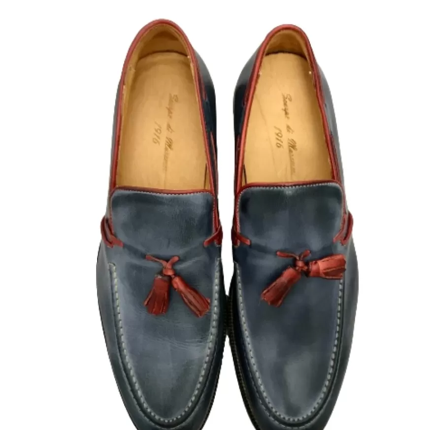 Uomo CAMARRI CALZATURE Scarpe Uomo | Mocassino In Pelle Fondo Cuoio Oceano