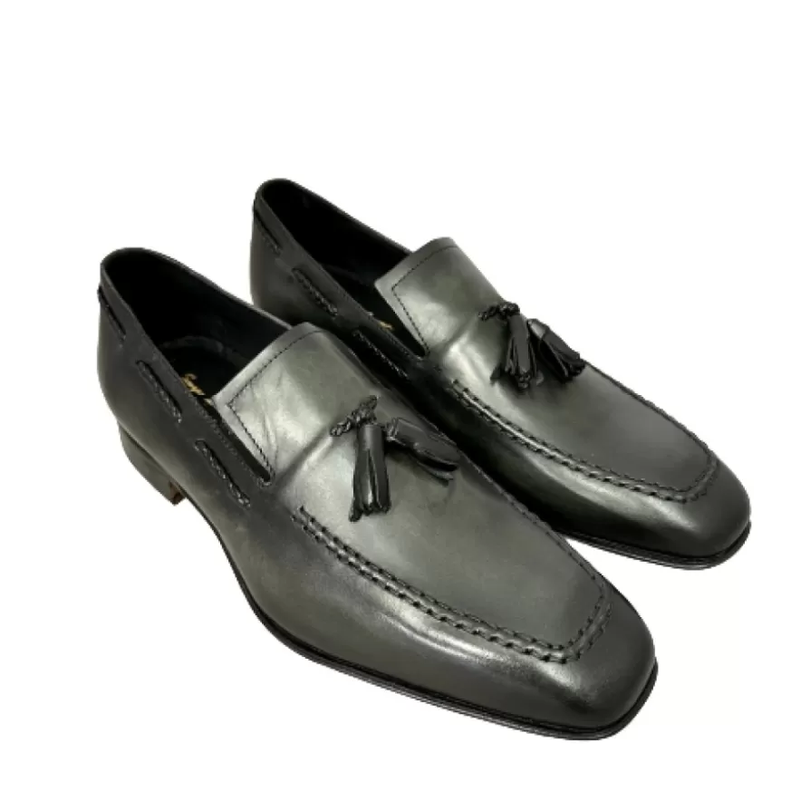 Uomo CAMARRI CALZATURE Scarpe Uomo | Mocassino In Pelle Verde Con Nappine Serigrafato