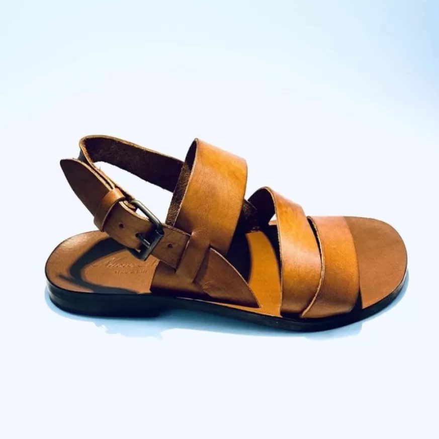 Uomo CAMARRI CALZATURE Scarpe Uomo | Sandalo Artigianale In Pelle Color Cuoio Mod.O