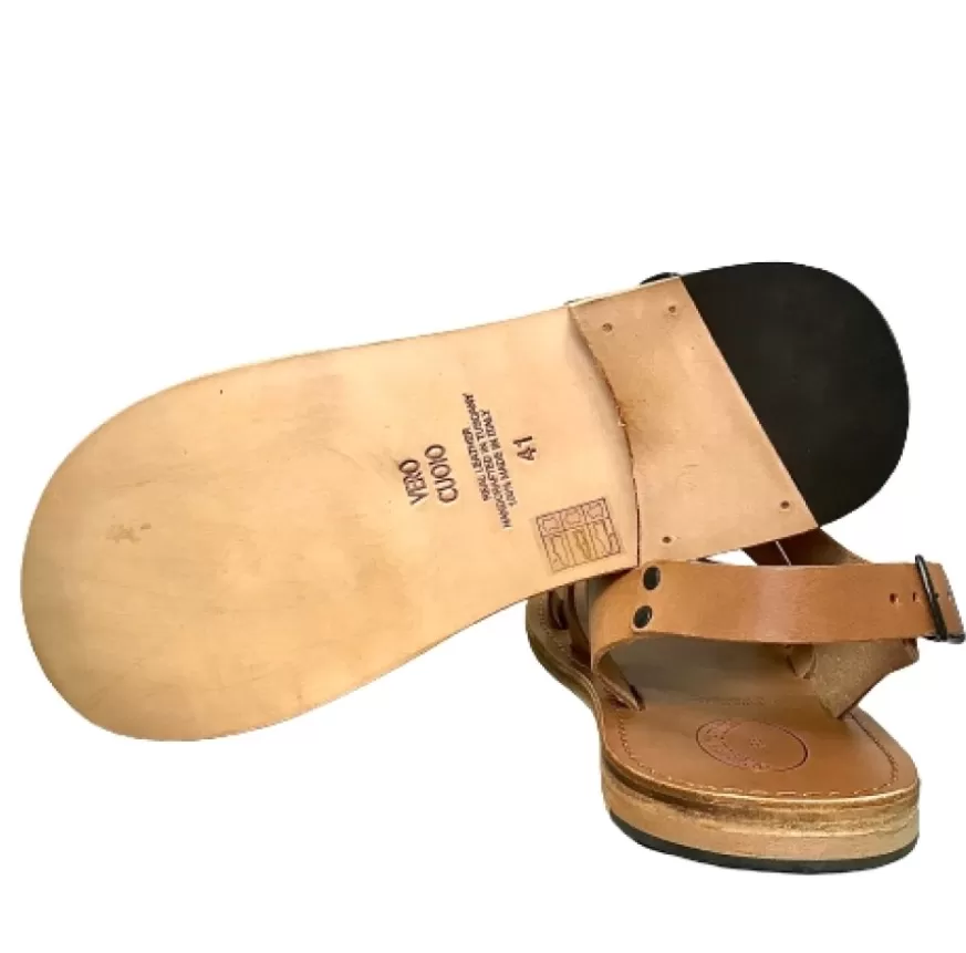 Uomo CAMARRI CALZATURE Scarpe Uomo | Sandalo In Pelle Color Cuoio Bruciato Mod. 7005